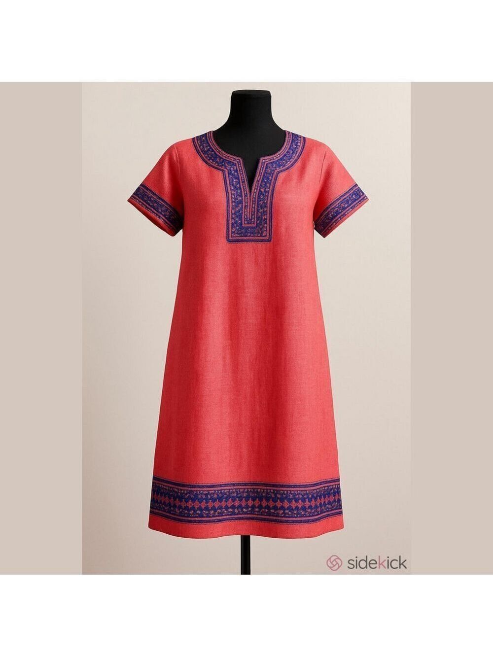 Vineyard Vines Womens Linen Cotton Embroidered Shift Dress Tunic Size 16 Red